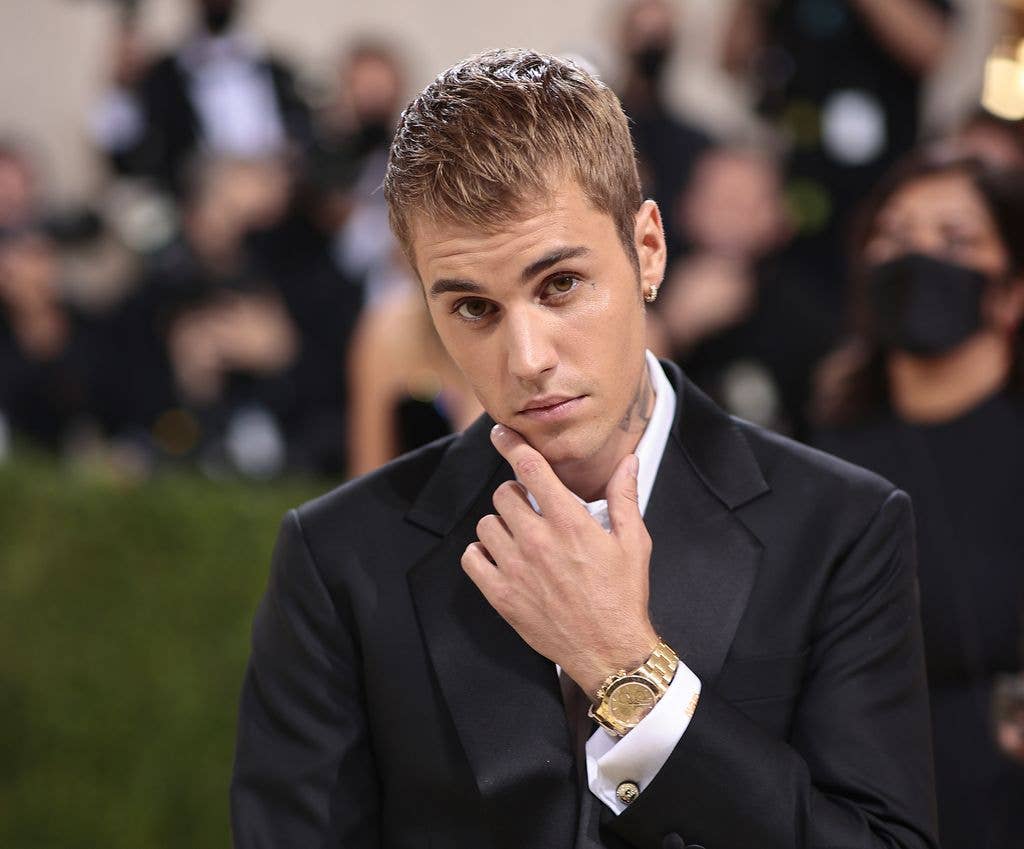 Justin Bieber attends The 2021 Met Gala Celebrating In America: A Lexicon Of Fashion at Metropolitan Museum of Art on September 13 , 2021 , New York City .